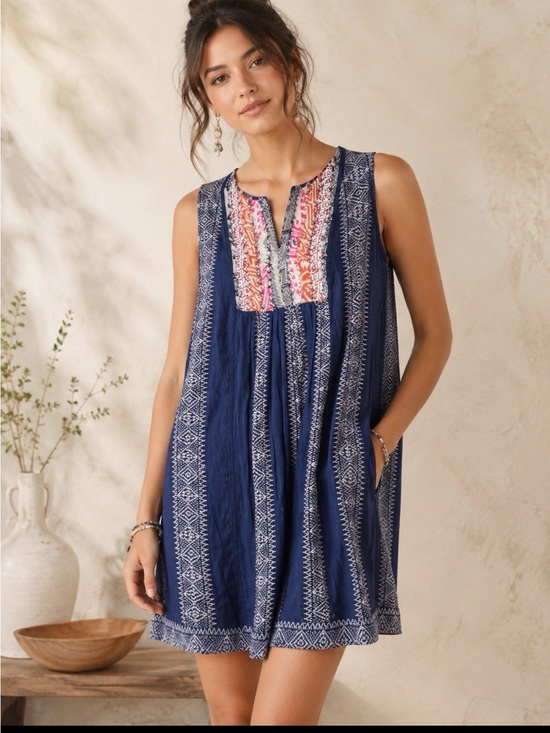 Philosophy Dresses & Skirts - NWT Philosophy Blue Embroidered Cotton Boho Sleeveless Dress Size 1X